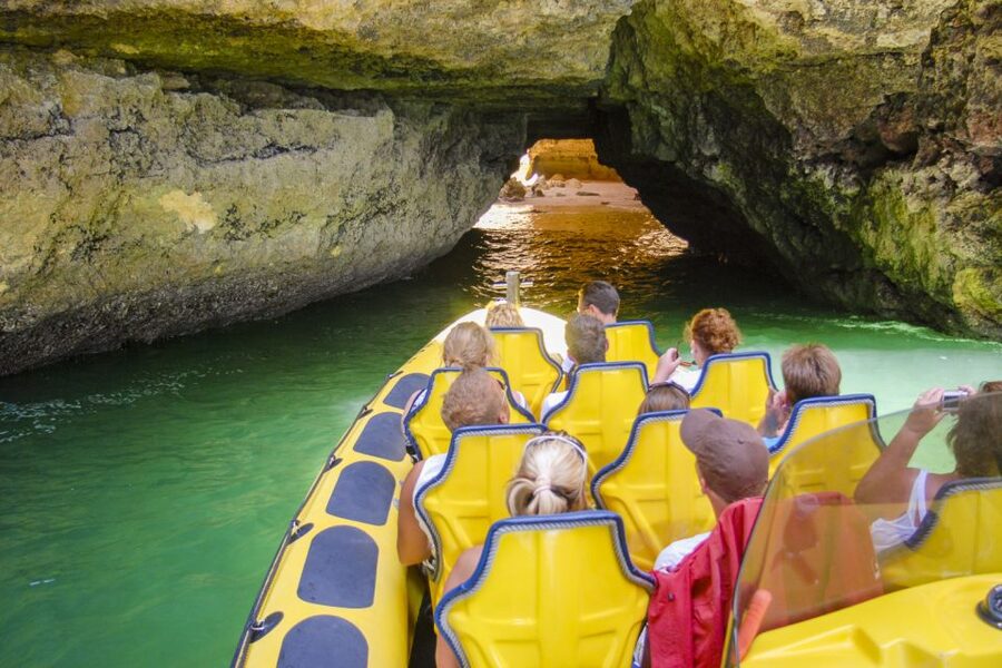 Albufeira: Benagil Caves & Dolphin Watching Speed Boat Tour - Entering Benagil Cave for a few precious minutes