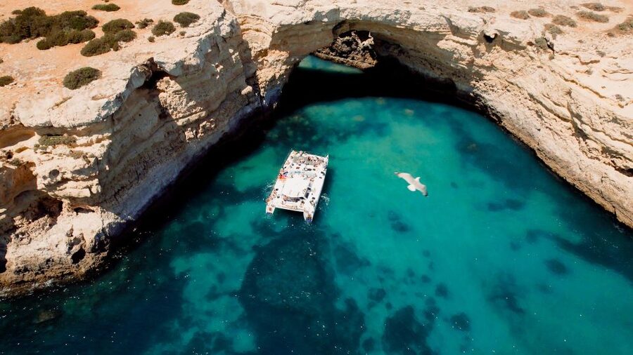 Albufeira: Caves and Coastline Catamaran Cruise to Benagil - Albandeira’s arch and Praia da Marinha