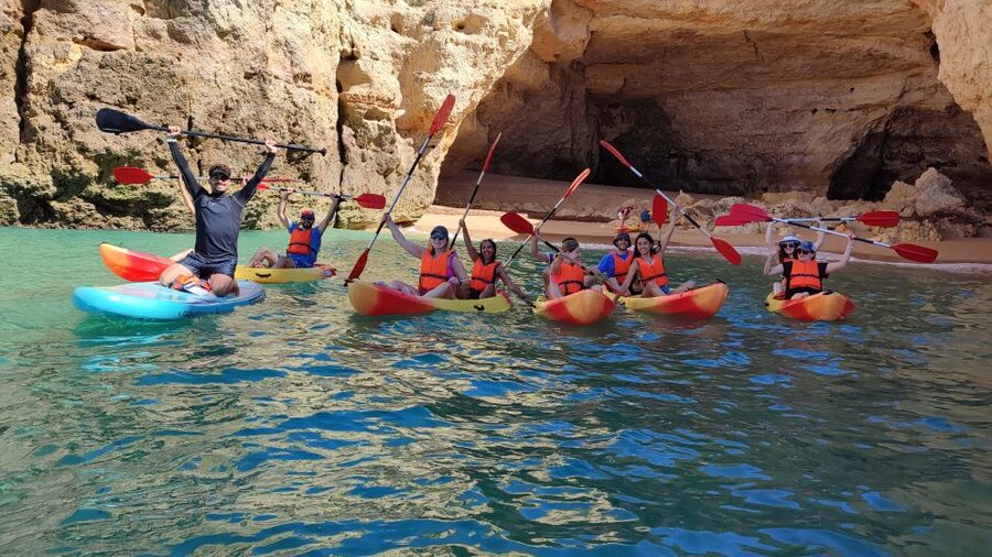 Benagil: Caves, Beaches, and Secret Spots Guided Kayak Tour - Paddling toward Praia da Marinha