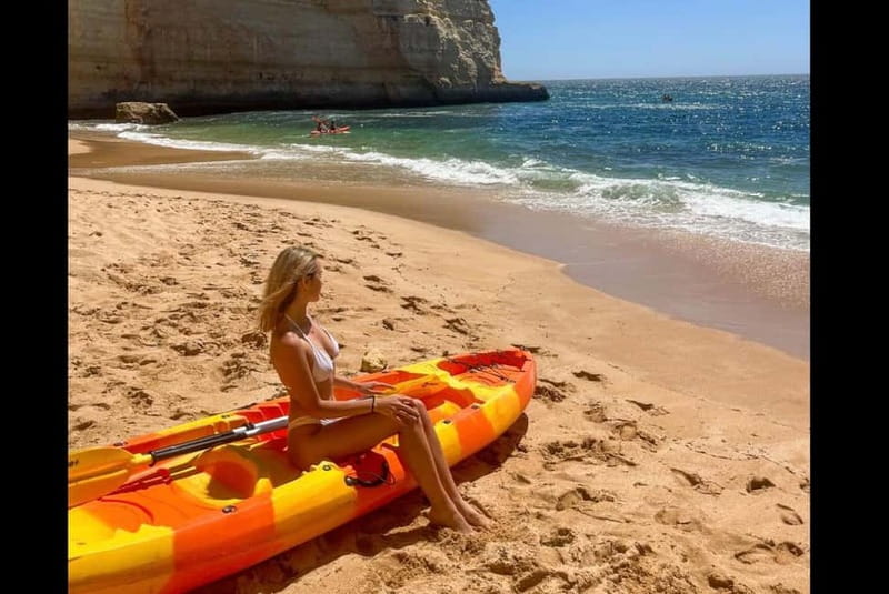 Benagil: Guided Kayak Tour inside caves and Praia da Marinha - Praia da Marinha and the mid-tour pause