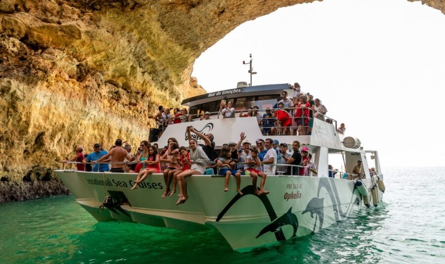 From Portimão: Catamaran Cruise to Benagil Caves with BBQ - Reaching Benagil by dinghy