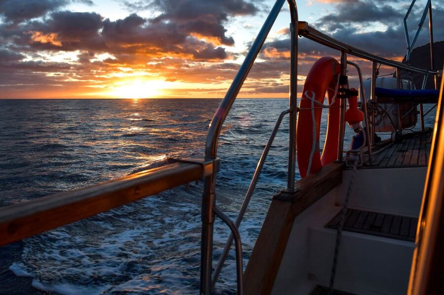 Funchal: Dolphin and Whale Watching Sunset Sailing Tour - Cabo Girão from below the cliff