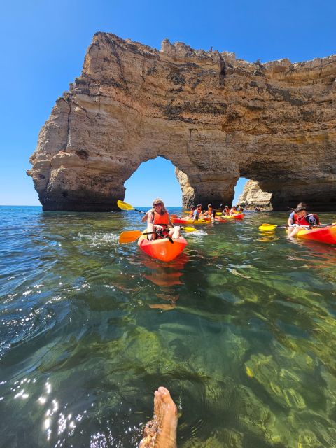 Lagoa: Benagil Cave and Marinha Beach Guided Kayaking Tour - Paddling along the golden Algarve coast