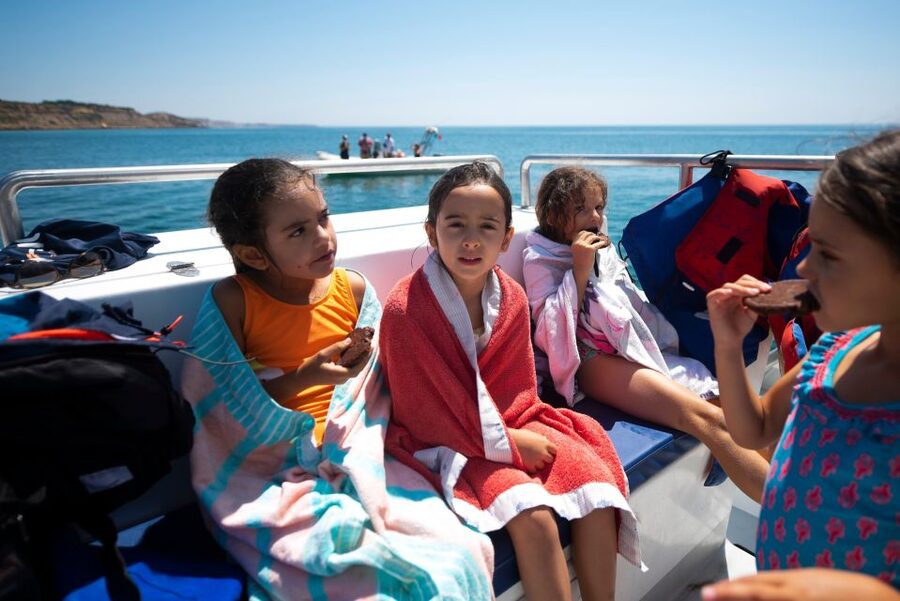 Lagos: Dolphins & Caves - Catamaran - Swimming, jumping, and the inflatable slide