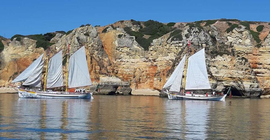 Lagos: Ponta Piedade Sail & Caves Cruise w/Portuguese Tapas - Leaving Lagos Marina on a traditional boat