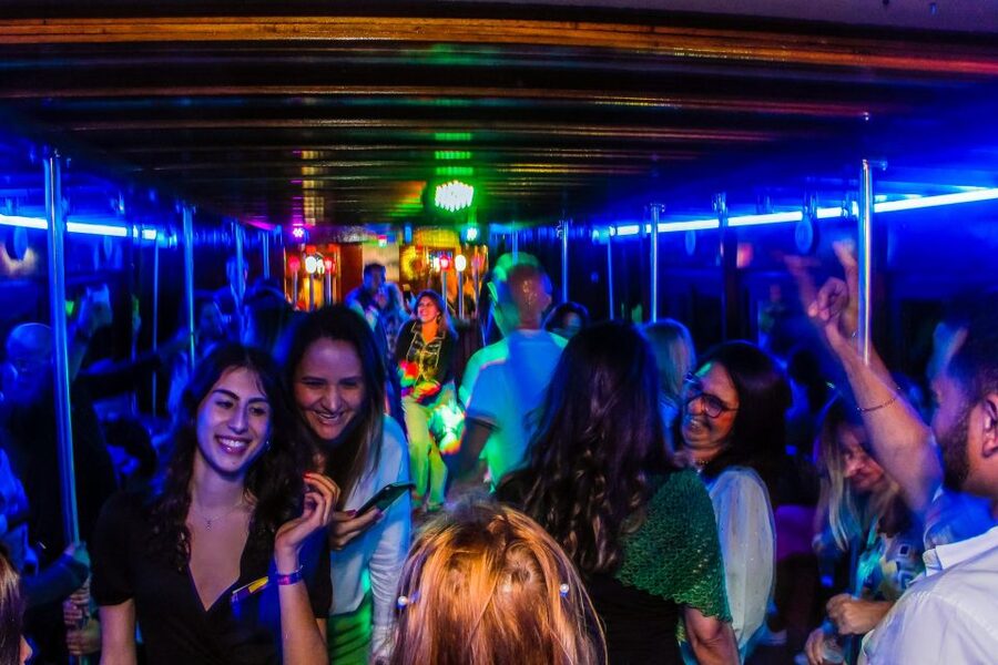 Lisbon: Disco Night Cruise with DJ and Open Bar - Christ the King across the water