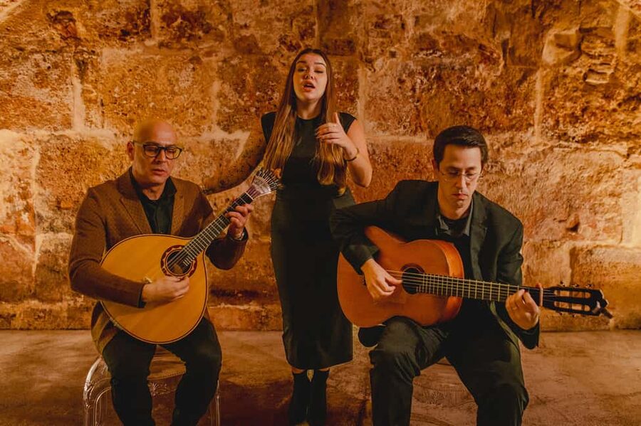 Lisbon: Fado Show with Wine in a Historic Venue - Entering through the blue doors near Sé Cathedral