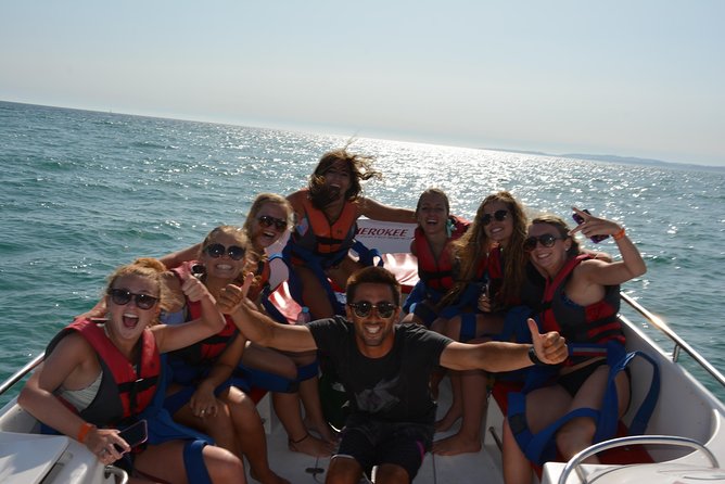 Parasailing from Vilamoura - Getting strapped into the parasail